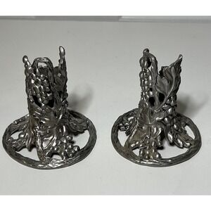 2 Vtg 1992 Grapevine Candle Holders By Seagull Canada Etain Pewter Zinn‎ Taper